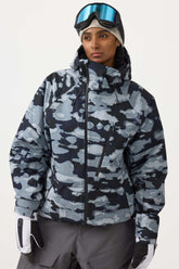 Chaqueta de nieve totalmente impermeable con múltiples bolsillos y ventilación en la cara con diseño de camuflaje para mujer